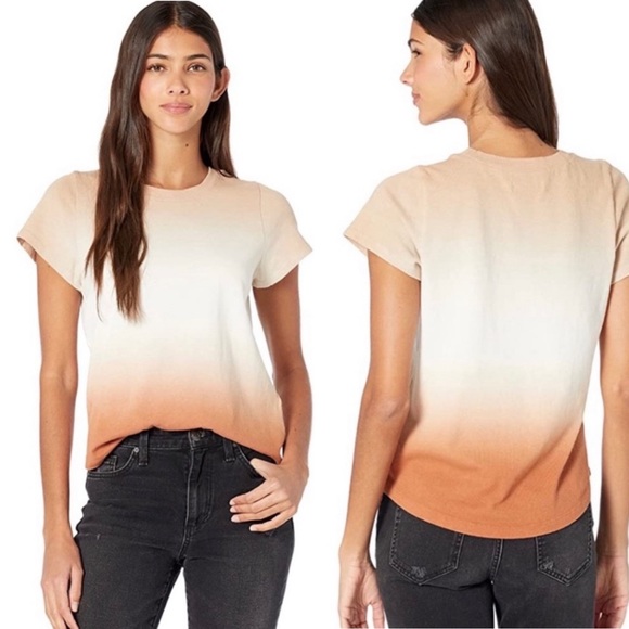 Madewell Dip Dye Brick Orange & Cream Ombré Tee (M) - Picture 1 of 7